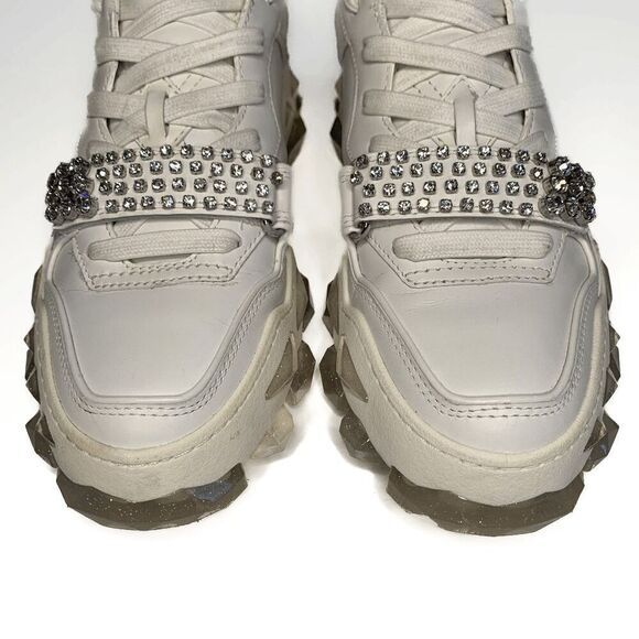 Jimmy Choo Diamond X Strap/F White Leather Low Top Crystal Sneakers EU 40 US 10 - Picture 7 of 9